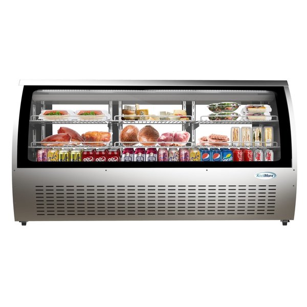 Koolmore 82" Deli Case and Meat Display Stainless-Steel Refrigerator, Multi-Tiered Shelves, Curved Glass Front RD32C-SS